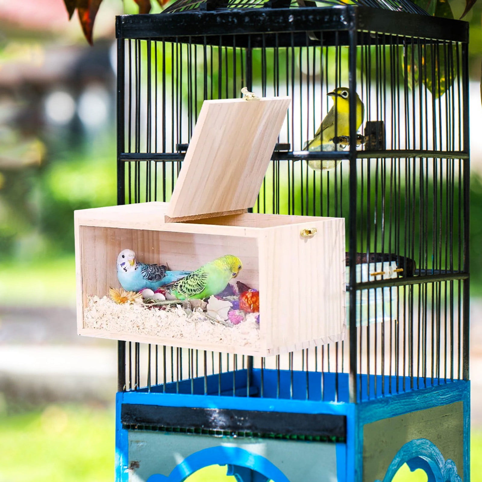 Natural Wooden Bird Nesting Box, Handcrafted Enclosed Breeding Habitat ... - Hand Crafted Parrot Habitat Designs Ideas