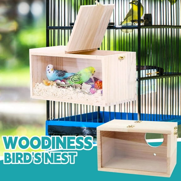 Natural Wooden Bird Nesting Box,Parakeet Breeding Crate for Cages,Budgie Nest House with Transparent Window,Durable Wood Pet Bird Habitat white