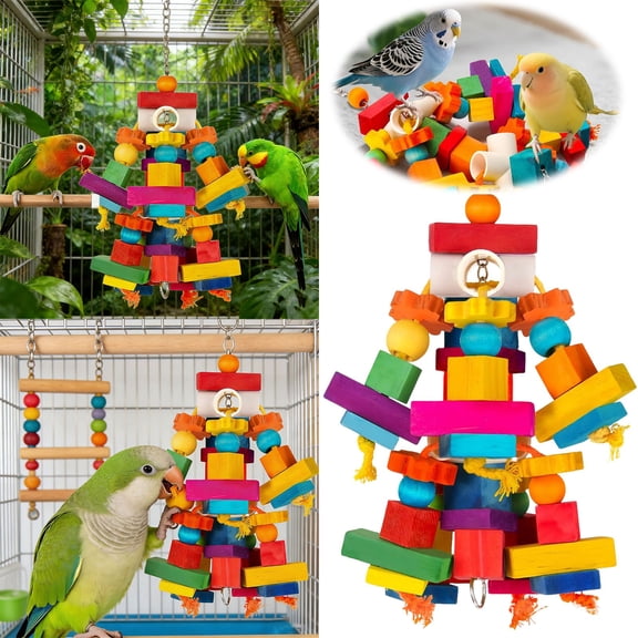 Natural Wooden Chewing Parrot Toy Interactive Activity Perches For Birds Trimming Exercise Play Stand
