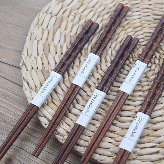 Natural Wooden Chopsticks 5 Pairs Reusable Non-Slip 8.8 Inch | Sushi Chopsticks for Asian Noodles Rice Dumplings | Eco Friendly Lightweight Gift Set for Home Kitchen Restaurant Dining