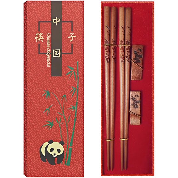 Natural Wooden Chopsticks Set with Holder - Reusable Chopsticks, Gift Set for Wedding, Anniversary, Birthday (2 Pairs)