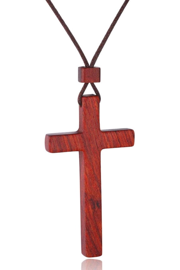 Natural Wooden Cross Pendant Necklaces for Women Men Sandalwood Handcrafted Gift Wood Hang from Car Rearview Mirror Pendant Vehicle Decoration[e0080]