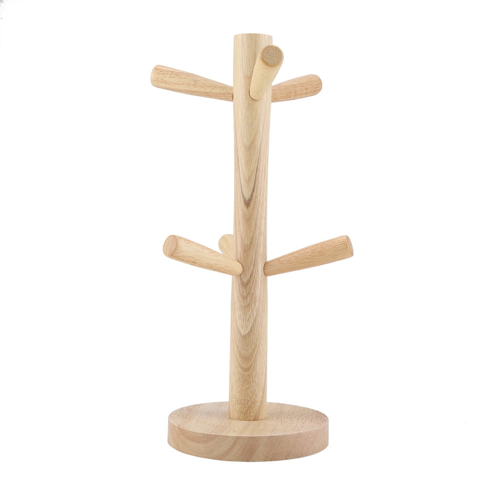 Natural Wooden Cup Storage Rack with Six Supports and Drainage for Cups ...
