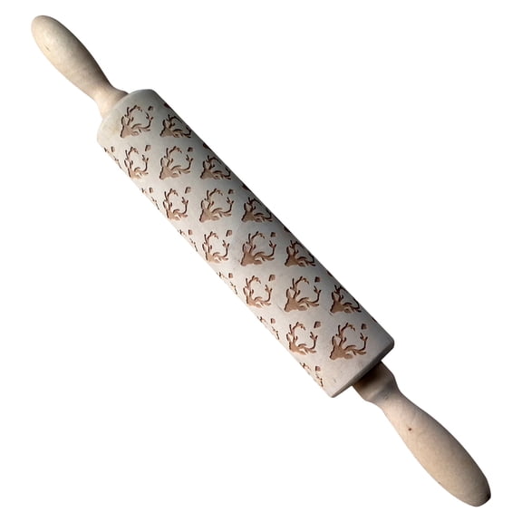 Natural Wooden Embossed Rolling Pin, Holiday Carved Pattern Baking Pin, Relief Pattern Dough Roller for Seasonal Kitchen Baking and Home Handcraft