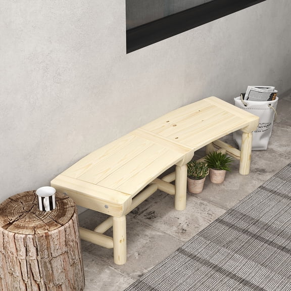 Natural Wooden Garden Bench, Semicircular Round Outdoor Tree Bench, Wrap Around Park Bench for Yard Patio Deck Lawn, Space Saving Bench for Small Outdoor Areas