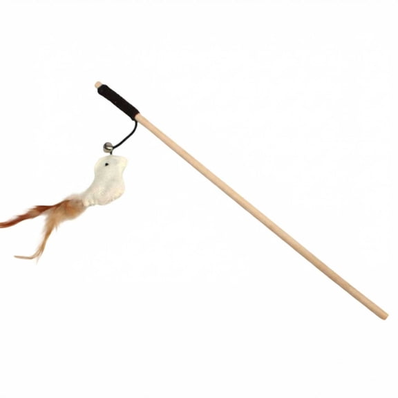 Natural Wooden Handle Cat Teaser Wand, Simple Design with Attached Toy, Durable Interactive Play for Bonding and Exercise with Cats