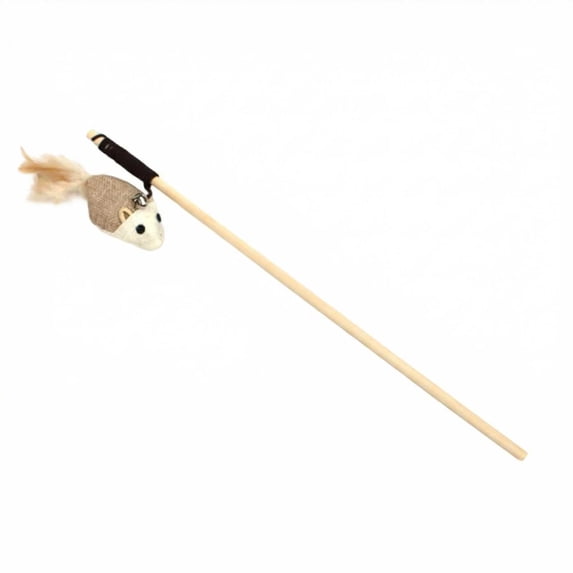 Natural Wooden Handle Cat Teaser Wand, Simple Design with Attached Toy, Durable Interactive Play for Bonding and Exercise with Cats