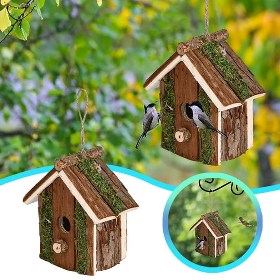 Natural Wooden Hummingbird Handmade Birdhouse Warm Shelter Garden Patio Outdoor Decoration Villa Style Hanging for Wild Birds