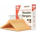 thumbnail image 1 of Natural Wooden Hangers 100 Pack – Heavy-Duty with 360° Swivel Hook, Non-Slip, Pants Bar & Shoulder Grooves - Wooden Hangers for Suits, Jackets, Dresses & Camisoles, Space-Saving and Smooth Finish., 1 of 8