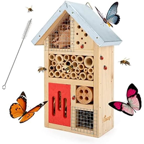 Natural Wooden Insect Hotel, Garden Insect House for Ladybugs, lacewings, Butterfly, Bee, Bug