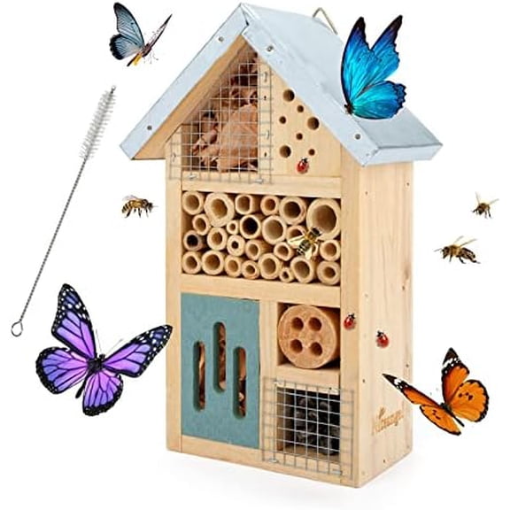 Natural Wooden Insect Hotel, Garden Insect House for Ladybugs, lacewings, Butterfly, Bee, Bug
