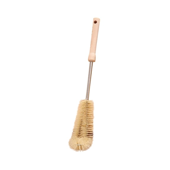 Natural Wooden Long Handle Bottle Cleaning Brush, Non Scratch Soft Scrub Head Cleaner Tool, Deep Wash Brush for Wide Mouth Water Bottle Glass Jar Feeding Cup Interior Stain Removal, 1 Pack,15"
