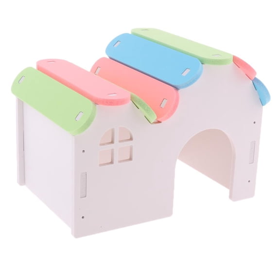 Natural Wooden Luxury Hamster House Toy Cage Decoration Gerbil Chew Toys - rainbow, 17x12x13cm