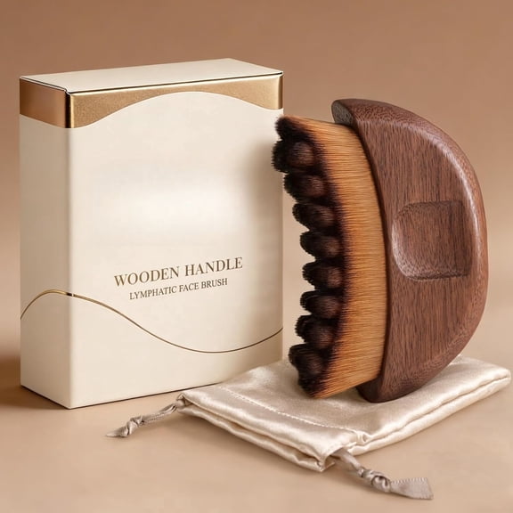 Natural Wooden Face Dry Brush, Lymphatic Drainage Contour Massage Tool for Face Neck Chin, Eco Friendly Exfoliating Skincare Brush with Gift Box