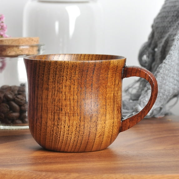Natural Wooden Mug - Handcrafted Wood Cup for Coffee, Tea, Beer, Milk & Water, Eco-Friendly Camping & Home Use, Traditional Craftsmanship, Leakproof Coating, Winter Warmth (3x2.7in) Khaki