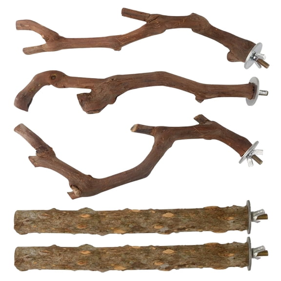 Natural Wooden Parrot Stand Grinding Fork Chewing Exercise Training Branches for Small Medium Birds Bird Cage Toy 5PCS