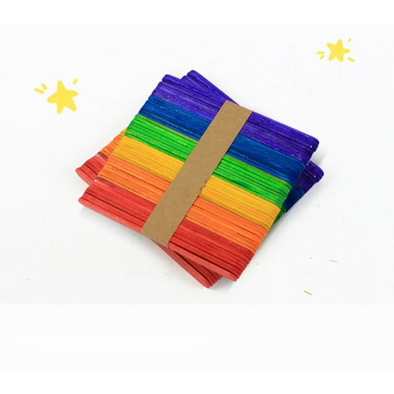 Natural Wooden Popsicle Stick DIY Craft Stick Party Decoration Stick Wooden Craft Project Supplies-Color:colorful