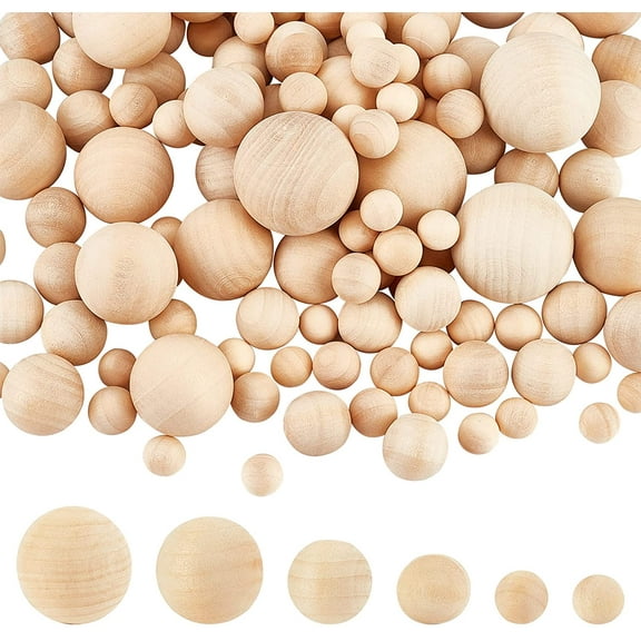 Natural Wooden Round Ball DIY Decorative Wood Crafting Balls Unfinished Wood Sphere No Hole/Undrilled Undyed Antique White 10~30mm 215pcs/box Material Wood
