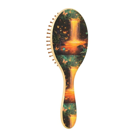 Natural Wooden Round Hair Brush - Wooden Cushion Massage Comb for Straight and Curly Hair, Promotes Scalp Blood Circulation,A Forest