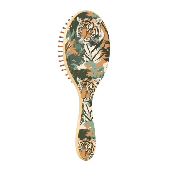 Natural Wooden Round Hair Brush - Wooden Cushion Massage Comb for Straight and Curly Hair, Promotes Scalp Blood Circulation,A Tiger