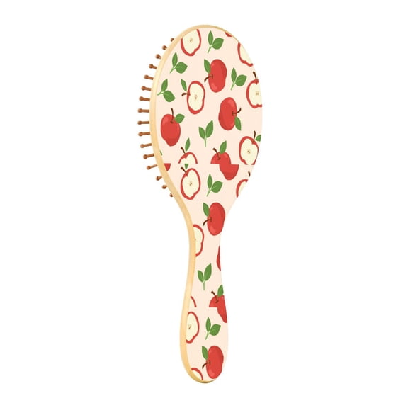 Natural Wooden Round Hair Brush - Wooden Cushion Massage Comb for Straight and Curly Hair, Promotes Scalp Blood Circulation,Apples