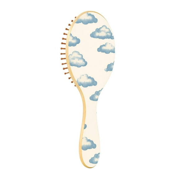 Natural Wooden Round Hair Brush - Wooden Cushion Massage Comb for Straight and Curly Hair, Promotes Scalp Blood Circulation,Colored Clouds