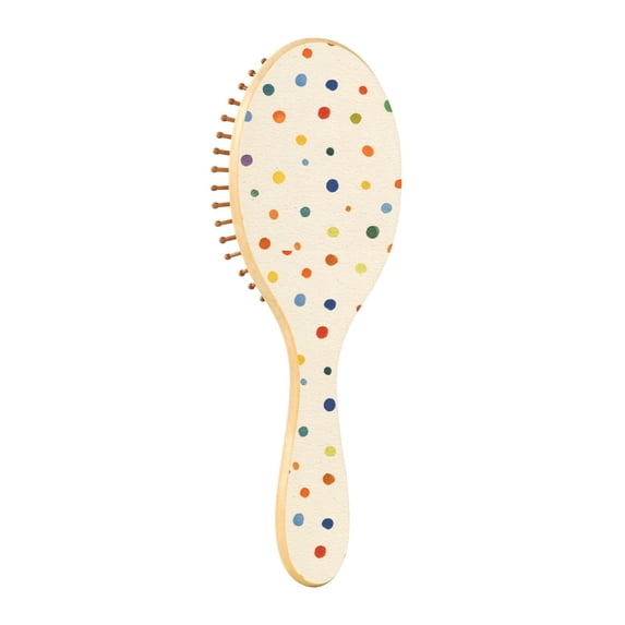 Natural Wooden Round Hair Brush - Wooden Cushion Massage Comb for Straight and Curly Hair, Promotes Scalp Blood Circulation,Small Colorful Dots