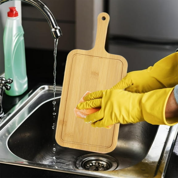 Natural Wooden Serving Board with Ergonomic Handle, Versatile Kitchen Preparation for Charcuterie, Pizza, Bread and Cheese Display, Wood Cutting Block for Food Presentation