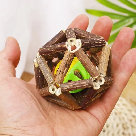 Natural Wooden Small Animal Chew Toy with BuiltIn Rattle Ball for Hamsters Rabbits Guinea Pigs Chinchillas and Gerbils Cage Enrichment