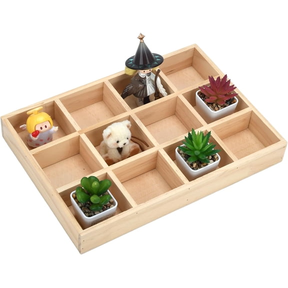Natural Wooden Sorting Tray,Multi-Grid Sectional Organizer Tray,Sturdy Wood Divided Storage Tray for Jewelry,Beads,Game Pieces,Craft Supplies,Small Parts Sorting & Home Desktop Organization (Wood)