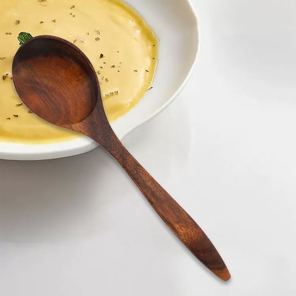 Natural Wooden Spoon, 1 Pieces 7.1 Inch Soup Spoon for Eating Mixing Stirring, Long Handle Spoon with Japanese Style Kitchen Utensil for Soup/Desserts & Outdoor Use, WEIWEIGG