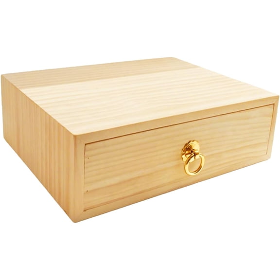 Natural Wooden Storage Box Desk Drawer Single Wood Cabinet Organizer Drawer Tabletop Storage Organization Box with Metal Handle for Desk Home Office Counter Craft Decor (1 Drawer)
