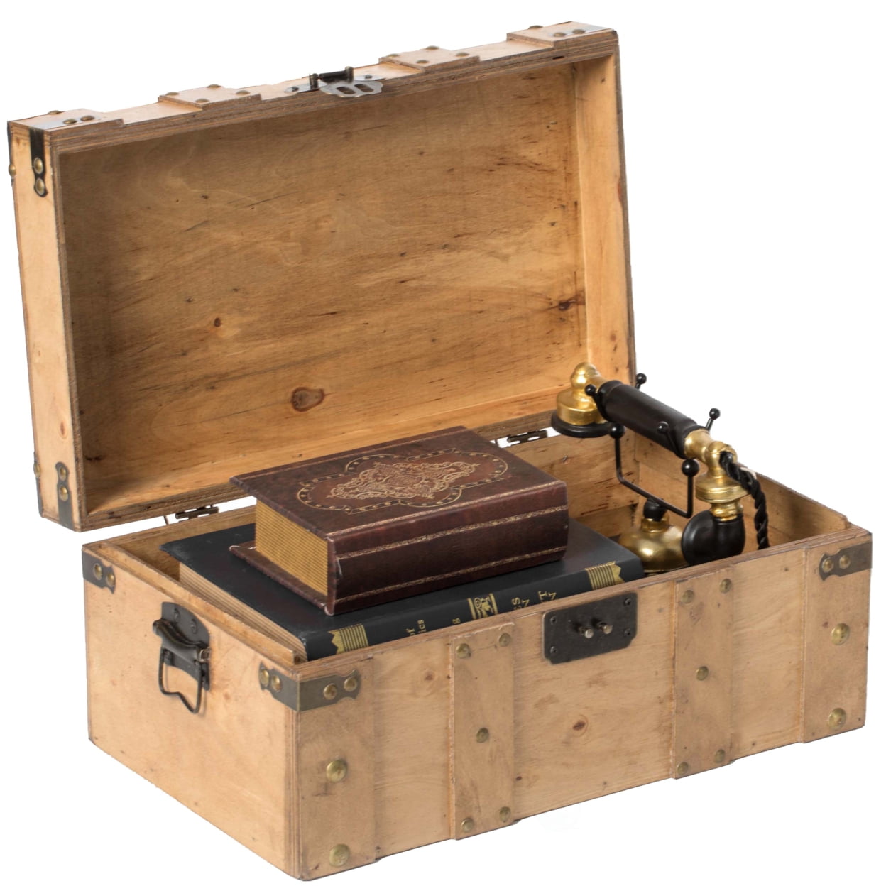 Large Rustic Light Brown Wooden Trunk Organizer with Handles