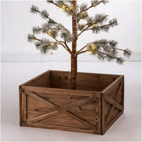 Natural Wooden Tree Collar Christmas Tree Skirt Tree Box Tree Stand Cover, 22" L