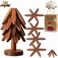 thumbnail image 1 of Natural Wooden Trivets for Hot Dishes - Tree Shape Trivet Set - 4 Wooden Trivets + 1 Stand - Stackable Christmas Tree Design, 1 of 7