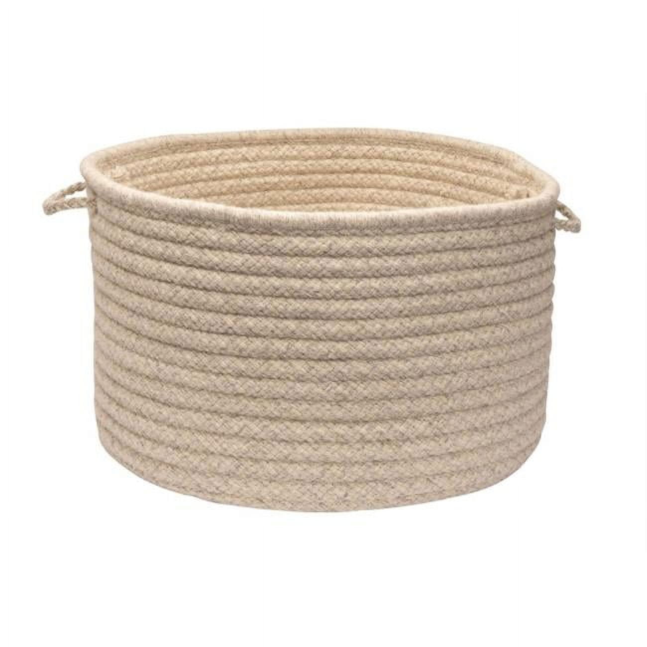 Natural Wool Houndstooth Beige Round Storage Basket 24"
