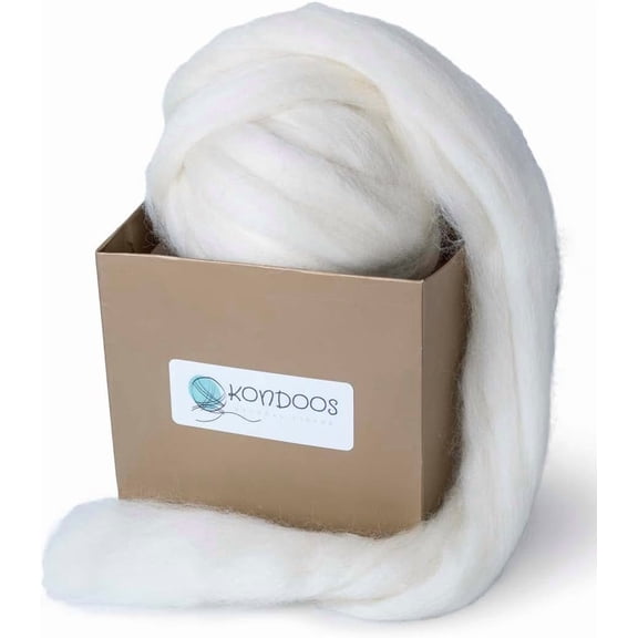 Natural Wool roving, 8 OZ. Best for Needle Felting, handcrafts and Spinning. Natural Colours, un-Dyed. Wool Yarn, Felting Core, Carded Stuffing White Ecru, 8 oz