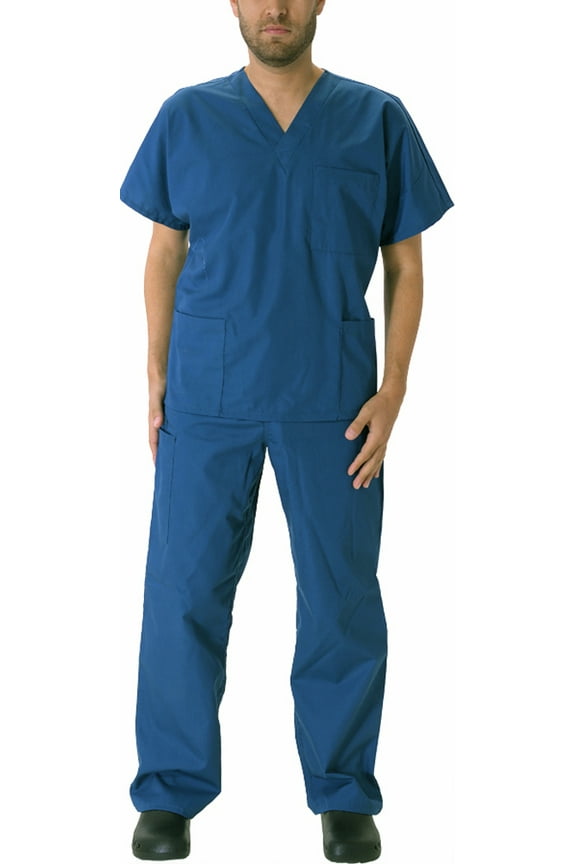 Mens Medical Dental Scrub Set Adult Male Work Uniform Carribean Blue XXS