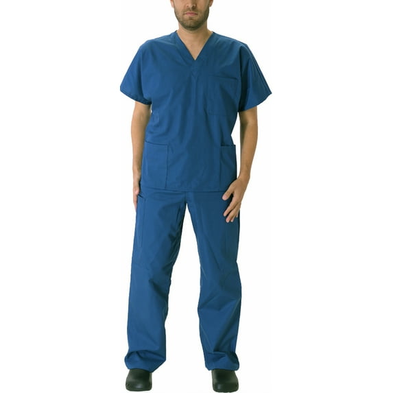 Natural Workwear Mens Medical Dental Scrub Set Adult Male Work Uniform Carribean Blue XXS