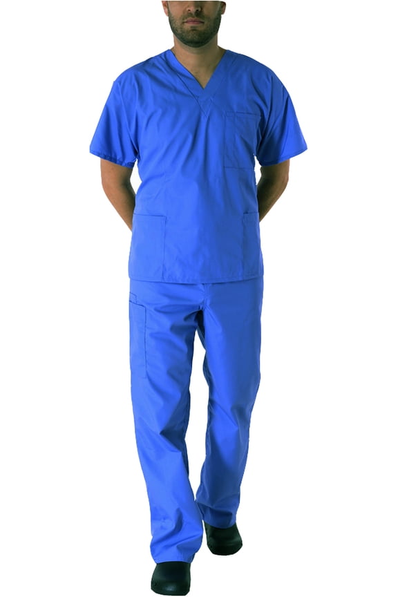 Mens Medical Dental Scrub Set Adult Male Work Uniform Ceil Blue XS