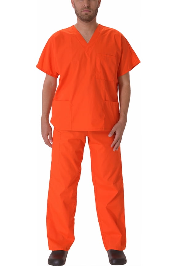 Mens Medical Dental Scrub Set Adult Male Work Uniform Orange XX-Small