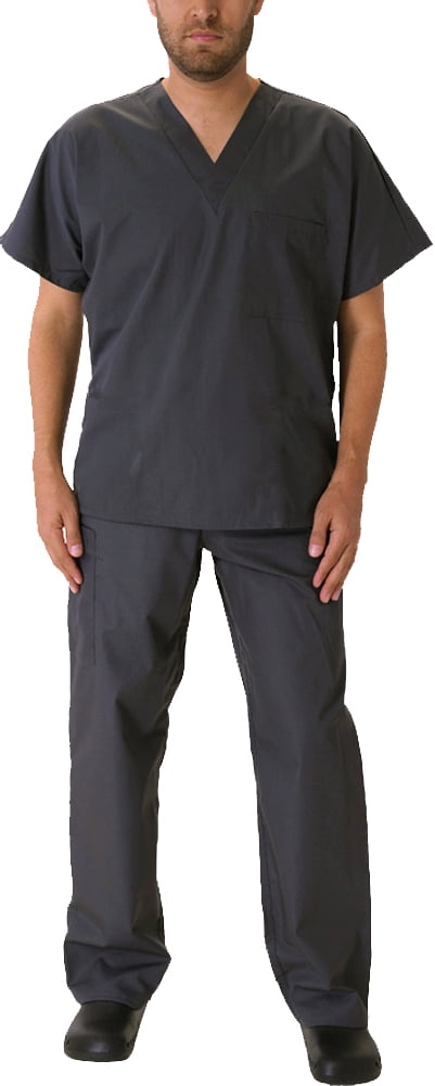 Natural Workwear Mens Medical Dental Scrub Set Adult Male Work Uniform Pewter S