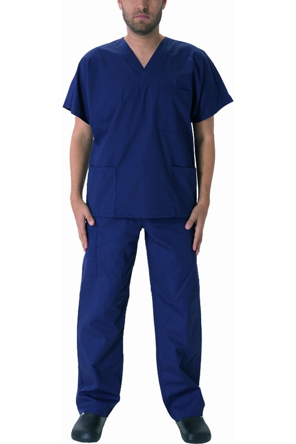 Mens Medical Dental Scrub Set Adult Male Work Uniform True Navy XX-Small