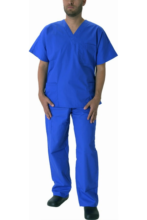 Mens Medical Dental Scrub Set Adult Male Work Uniform True Royal Blue XX-Small