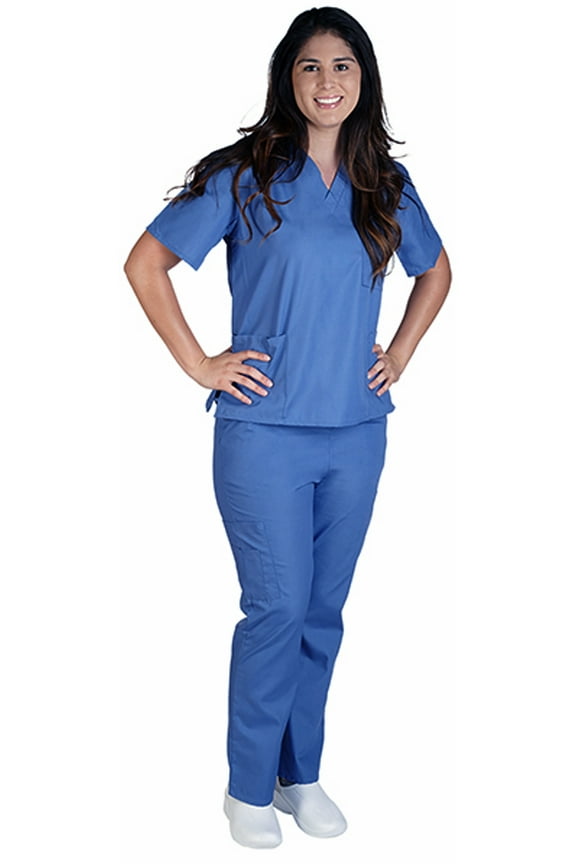 Womens Medical Scrub Set Adult Female Work Uniform Ceil Blue 2XL