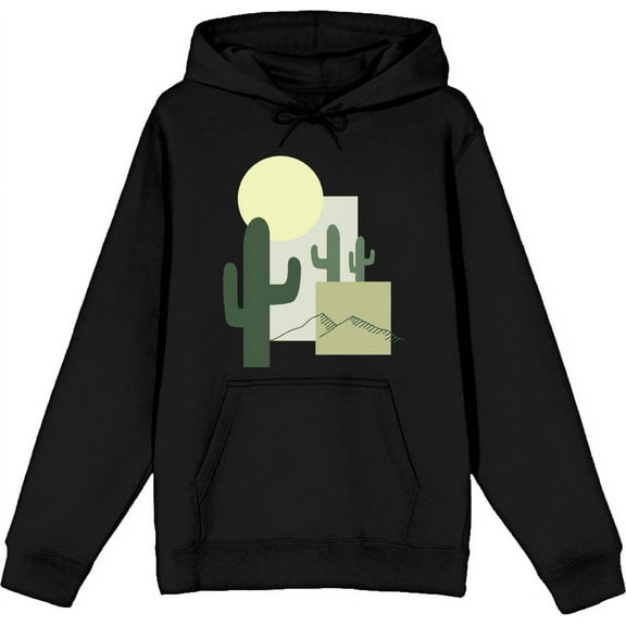 Natural World Cacti & Shapes Black Adult Long Sleeve Hoodie-XXL