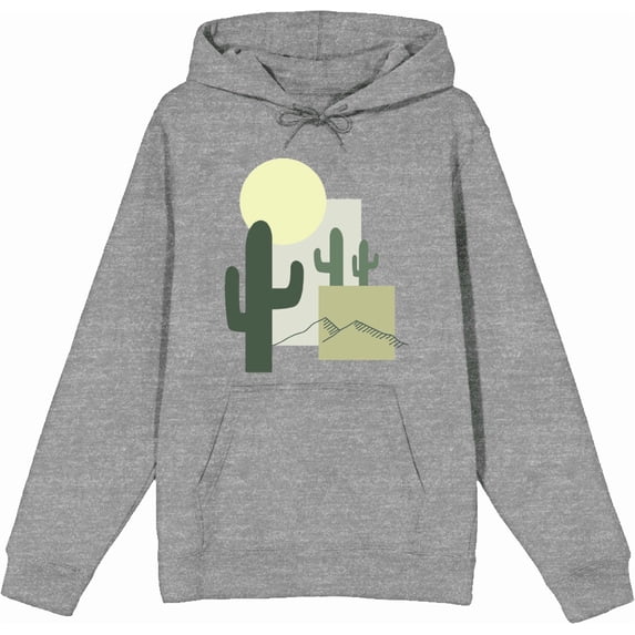 Natural World Cacti & Shapes Heather Gray Adult Long Sleeve Hoodie-Medium