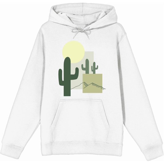 Natural World Cacti & Shapes White Adult Long Sleeve Hoodie-Large