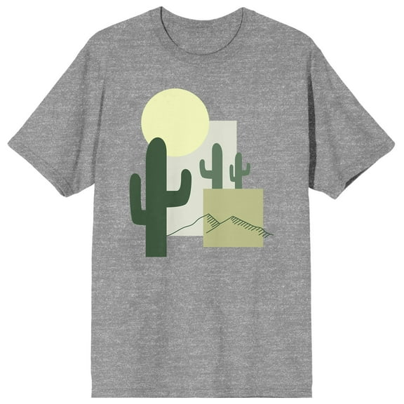 Natural World Cactus Scene Men's Heather Gray T-Shirt-3XL