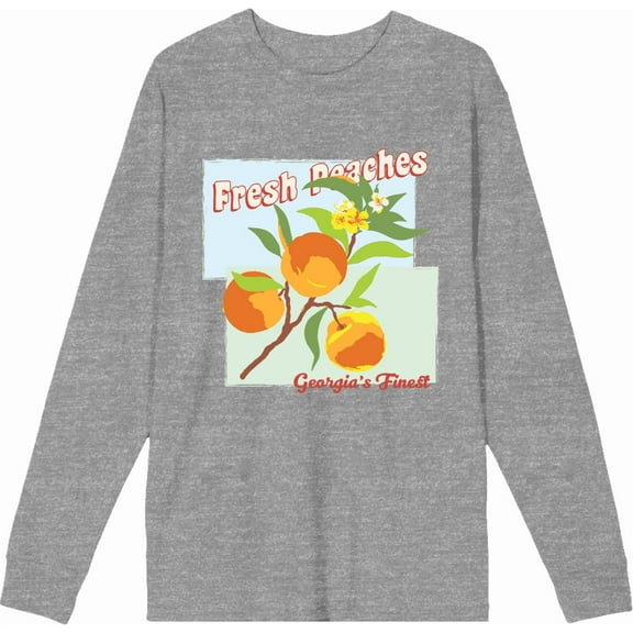 Natural World Fresh Peaches Crew Neck Long Sleeve Heather Gray Adult Tee
-Small